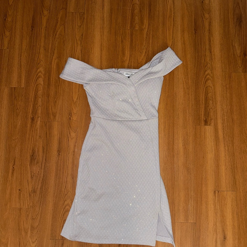 Speechless Off-Shoulder Light Gray Midi Dress